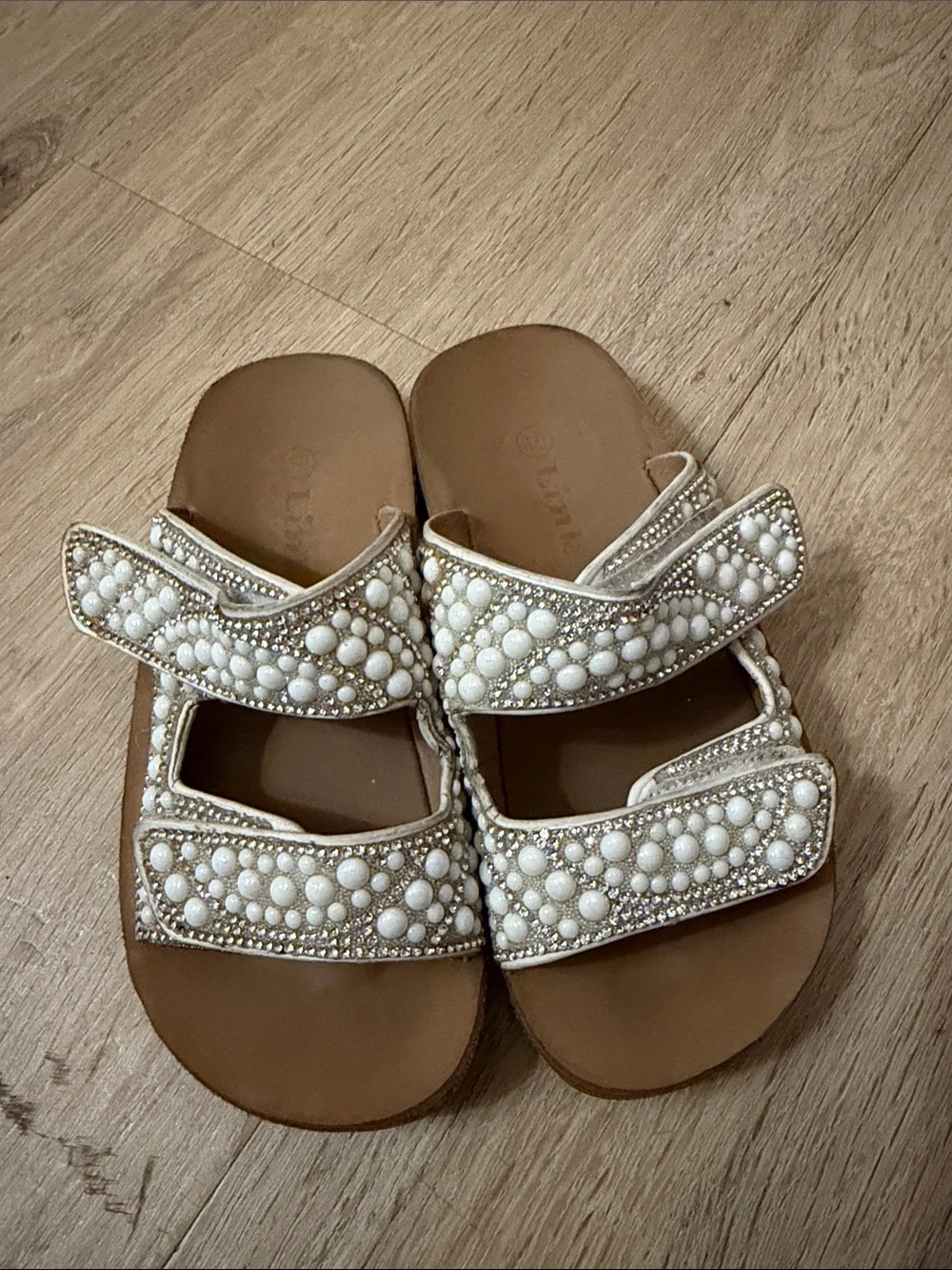 Embellished Pearl White Double-Strap Sandals Toddler